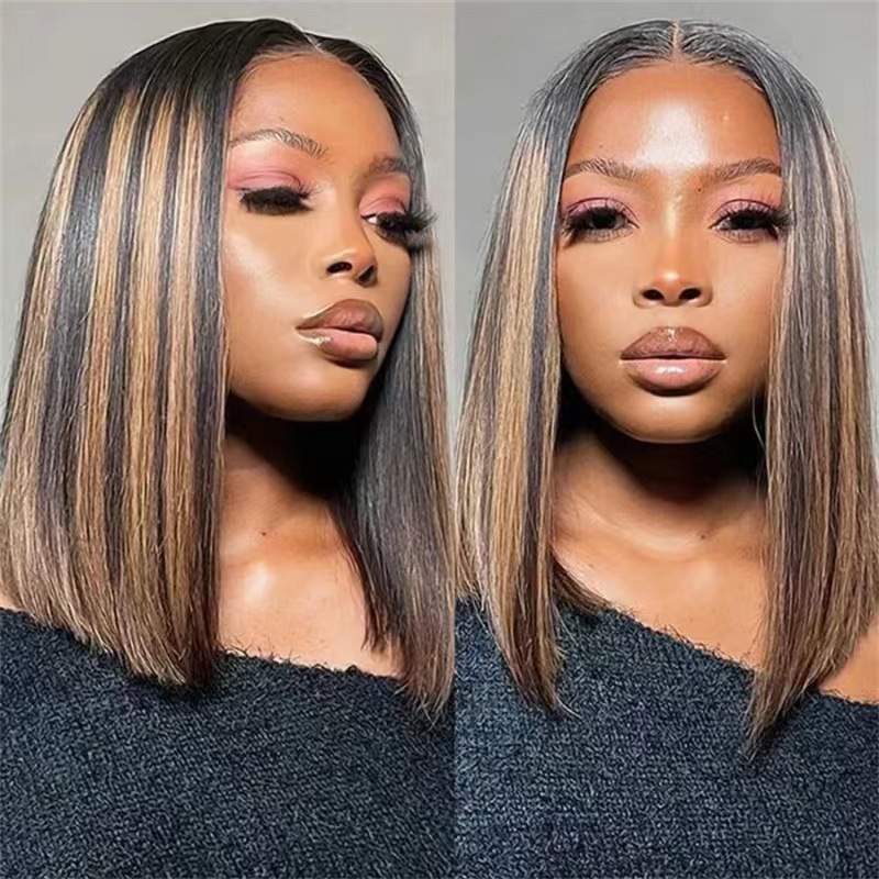 Synthetic Fiber Wig Brown Gradient Centre Parted For Women_voghion.com