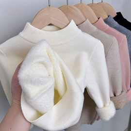 2025新款男女宝同款毛衣秋冬季纯色半高领加绒加厚保暖打底衫上衣