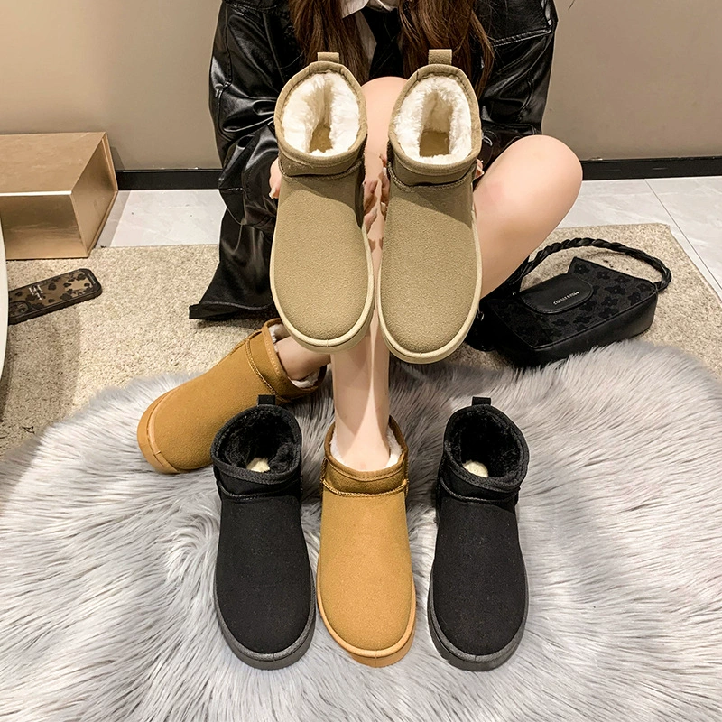 Новые зимние ботинки плюс размер внешней торговли плоские короткие трубки Северо-восточные хлопчатобумажные ботинки на флисовой подкладке толстые теплые зимние сапоги женские