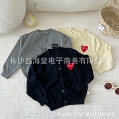 2023 New Korean Style Children's Knitted Cardigan for Boys and Girls, Heart-shaped Sweater, Autumn Outfit, Instagram Baby Fashion, Versatile Jacket, Children's Apparel