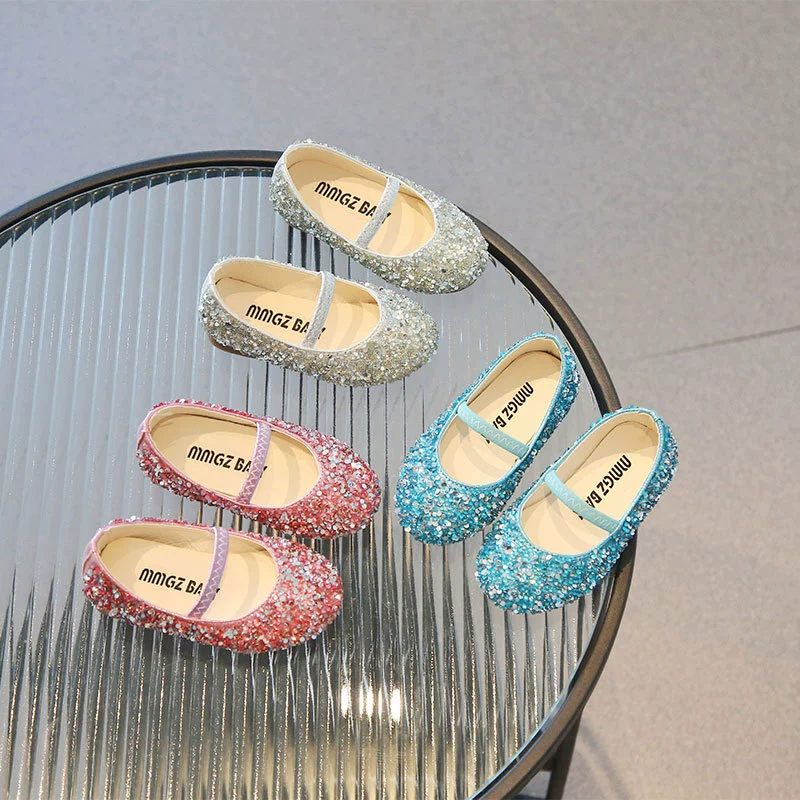 Детские весенне-осенние туфли 2024, подиумные туфли с блестками и кристаллами для девочек, модные детские туфли принцессы Baotou на мягкой подошве