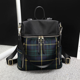 Canvas Plaid Backpack Women's Korean-style 2018 New Large-capacity Casual Waterproof Oxford Cloth Dual-purpose Backpack