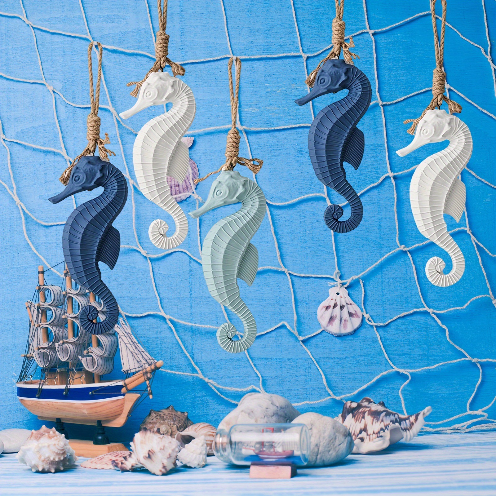 Transfronterizos nuevos 27CM estrella de mar de madera decoración de caballo de mar artesanía decoración de pared mediterránea viento marino