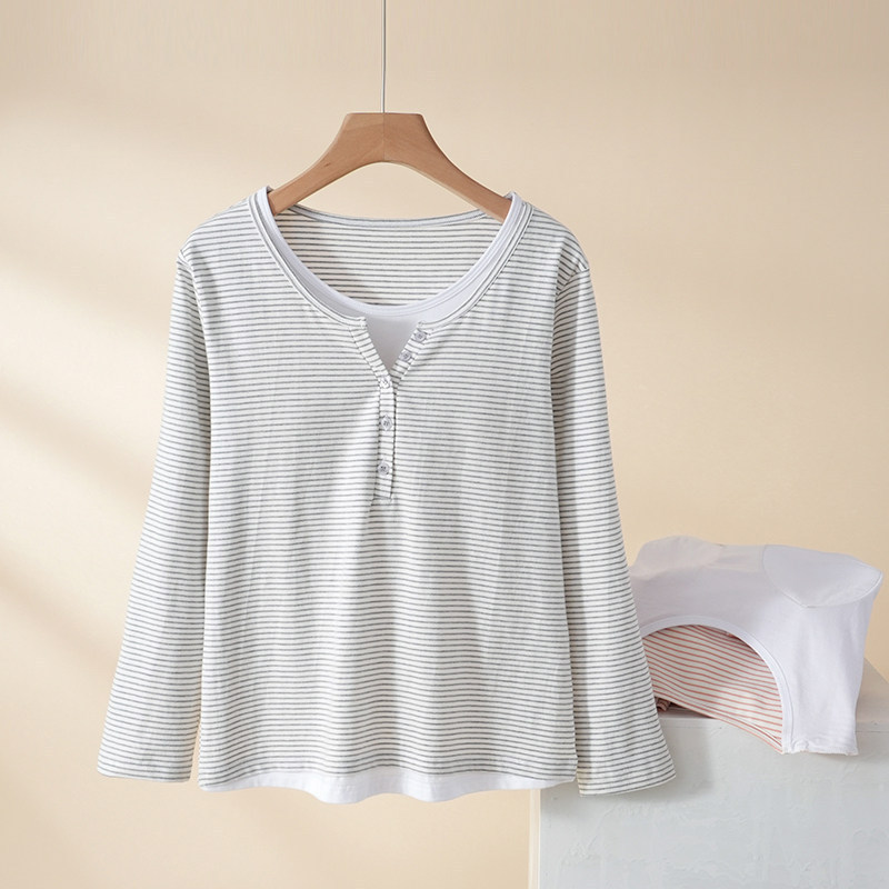 Women's Pajamas Spring and Summer Style 26 New Models Long-Sleeved Pure Cotton with Chest Pads That Can Be Worn Outside Home Clothes Tops Spring and Autumn Cup T-Shirts