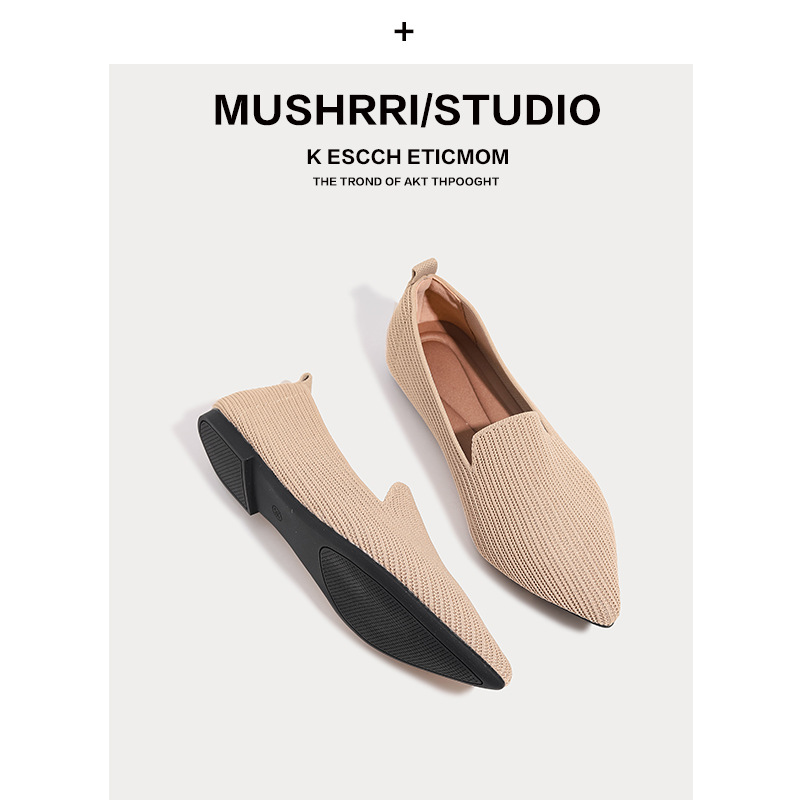Dames gebreide, diep uitgesneden bootschoenen met spitse neus in prinsessenstijl, Europese en Amerikaanse stijl, maat Large._voghion.com