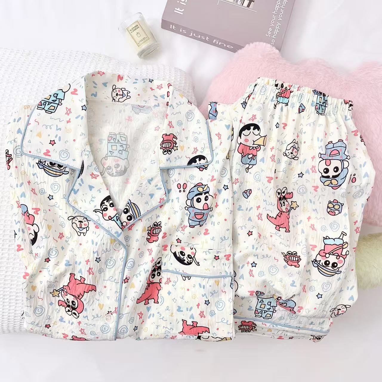 KT gato pijama de dibujos animados de primavera y verano nubes de algodón pantalones de manga larga dos piezas estudiantes textura encantadora ropa doméstica de niña