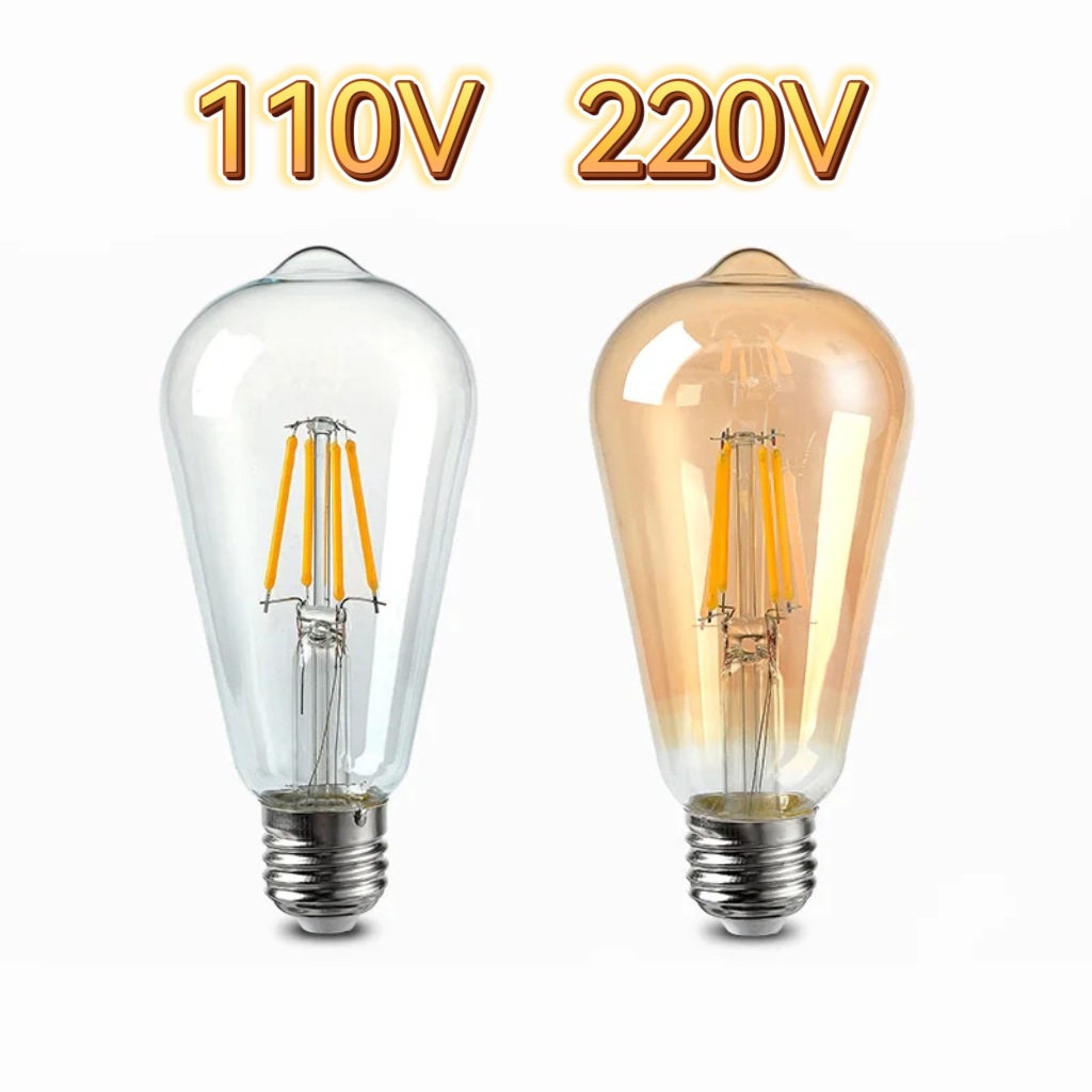 Edison retro bombilla E27 lámpara de ahorro de energía 8W transparente luz amarilla atmósfera iluminación lámpara decorativa st64 bombilla 110V