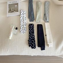 复古时髦高级感波点丝巾女2025春季新款复古文艺格子细长丝巾领巾