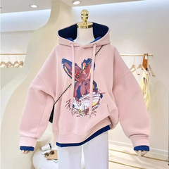 女の子の春の服の衛衣2025の大きい子供の春秋の金の純綿の洋気は帽子の衛衣の秋冬の上着と国境を越えます。