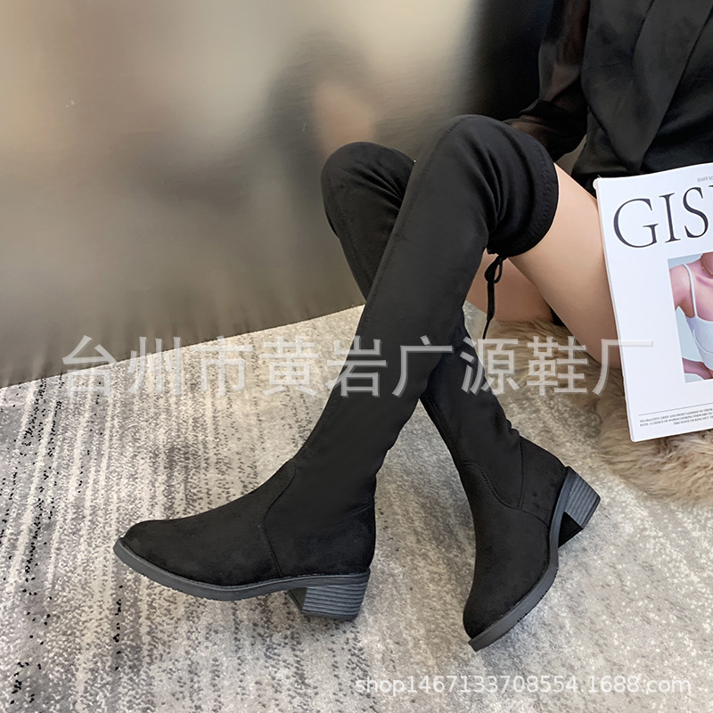 Over-the-knee boots boots children round head back lace-up velvet new flat-bottomed slim stretch women's boots wholesale Over-the-knee boots boots children round head back lace-up velvet new flat-bottomed slim stretch women's boots wholesale