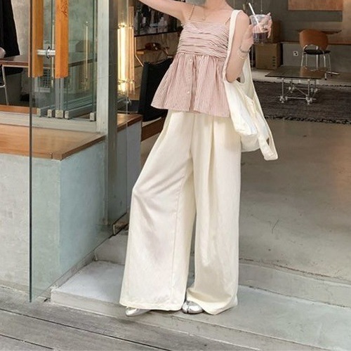 Korean-style new fashion set with color-block stripes tank top and women's summer high-waist slimming casual pants two-piece set