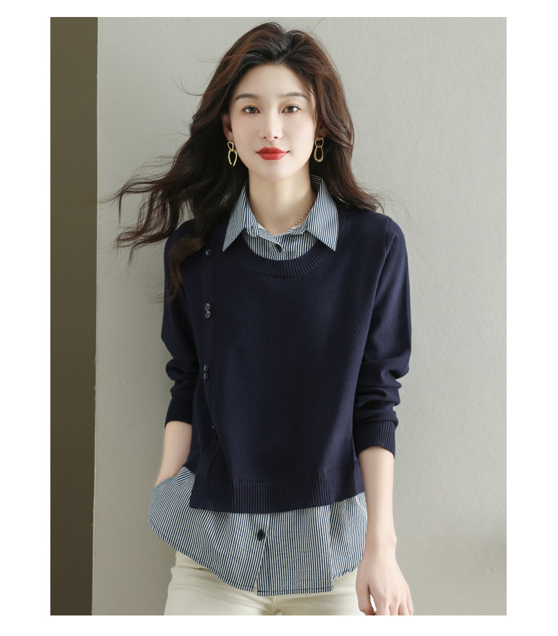 Women's Knitted Sweater Pullover Collared Top For Spring Autumn_voghion.com