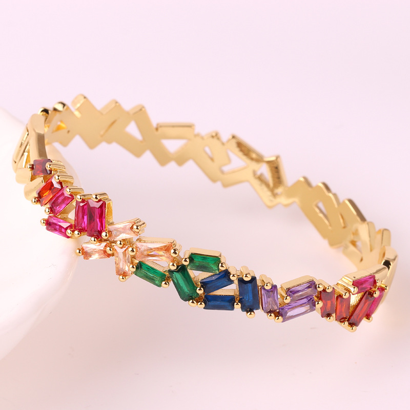 Women'S Gender Glam Multicolor Star Rectangle Copper 18k Gold Plated Zircon Bangle In Bulk