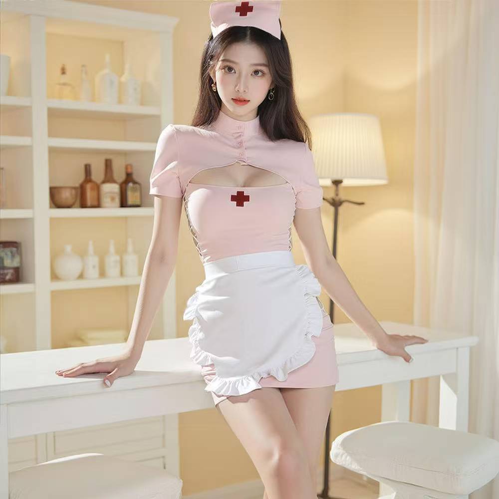 Sexy Lingerie Sweetheart Nurse Sexy Slit Buttocks Exposed Uniform Suit Hip-Covering No-Take-Off Temptation Pure Desire Pajamas Suit