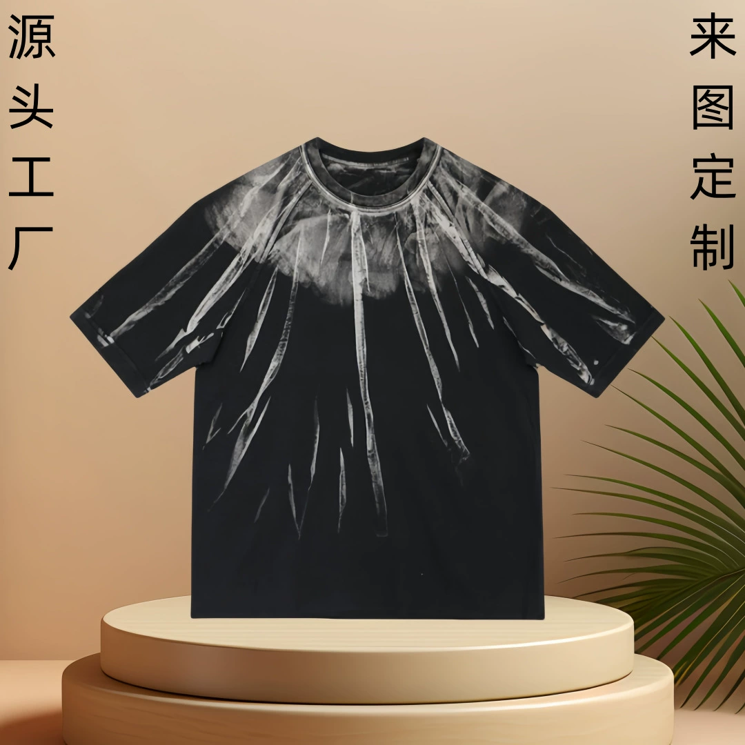 Изготовленная на заказ внешнеторговая футболка с короткими рукавами, окрашенная галстуком, трансграничная свободная футболка, Европейская и американская жареная Снежинка, вода для стирки, старый круглый вырез на заказ