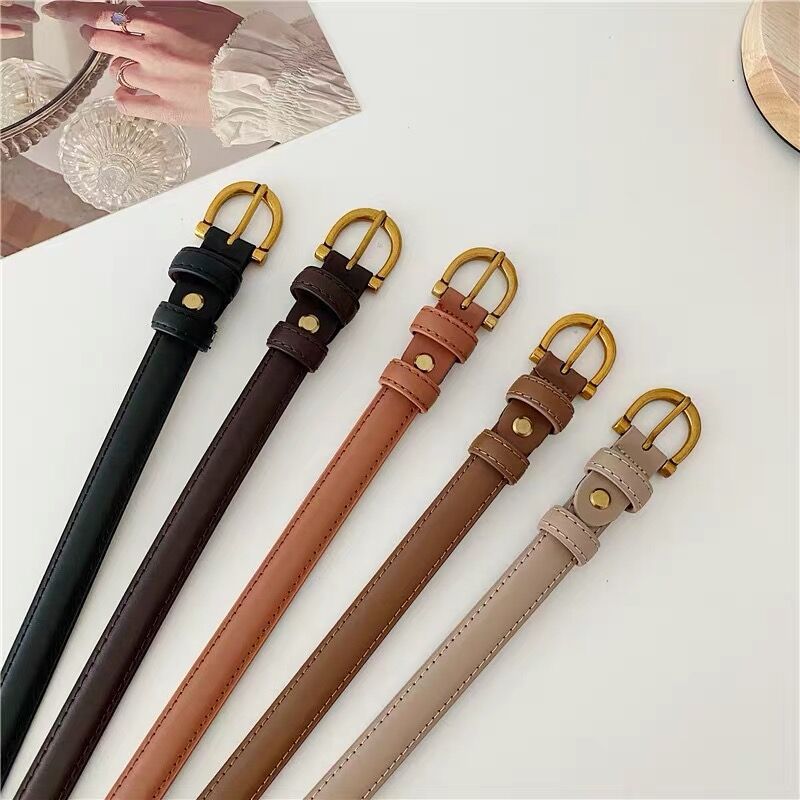 Five Color Retro Cowhide Belt for Women, Simple and Versatile, Soft Leather Thin Belt for Women, Korean Student Jeans with Fashion_voghion.com