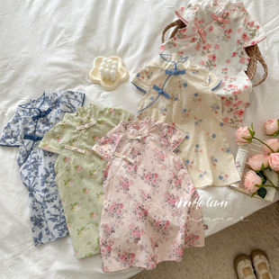 Girls' Cheongsam 2025 New Summer Little Girl Chinese Style Dress Baby Fashionable Floral Skirt Trend