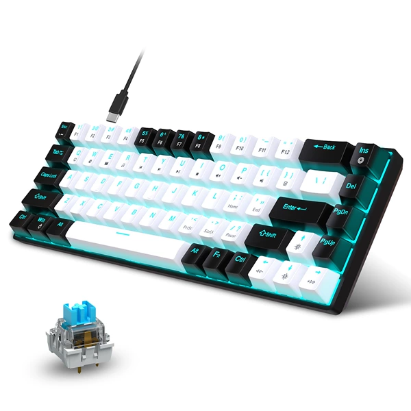V800BW Black and White Blue Shax 68 key Machinery keyboard ice and blue light