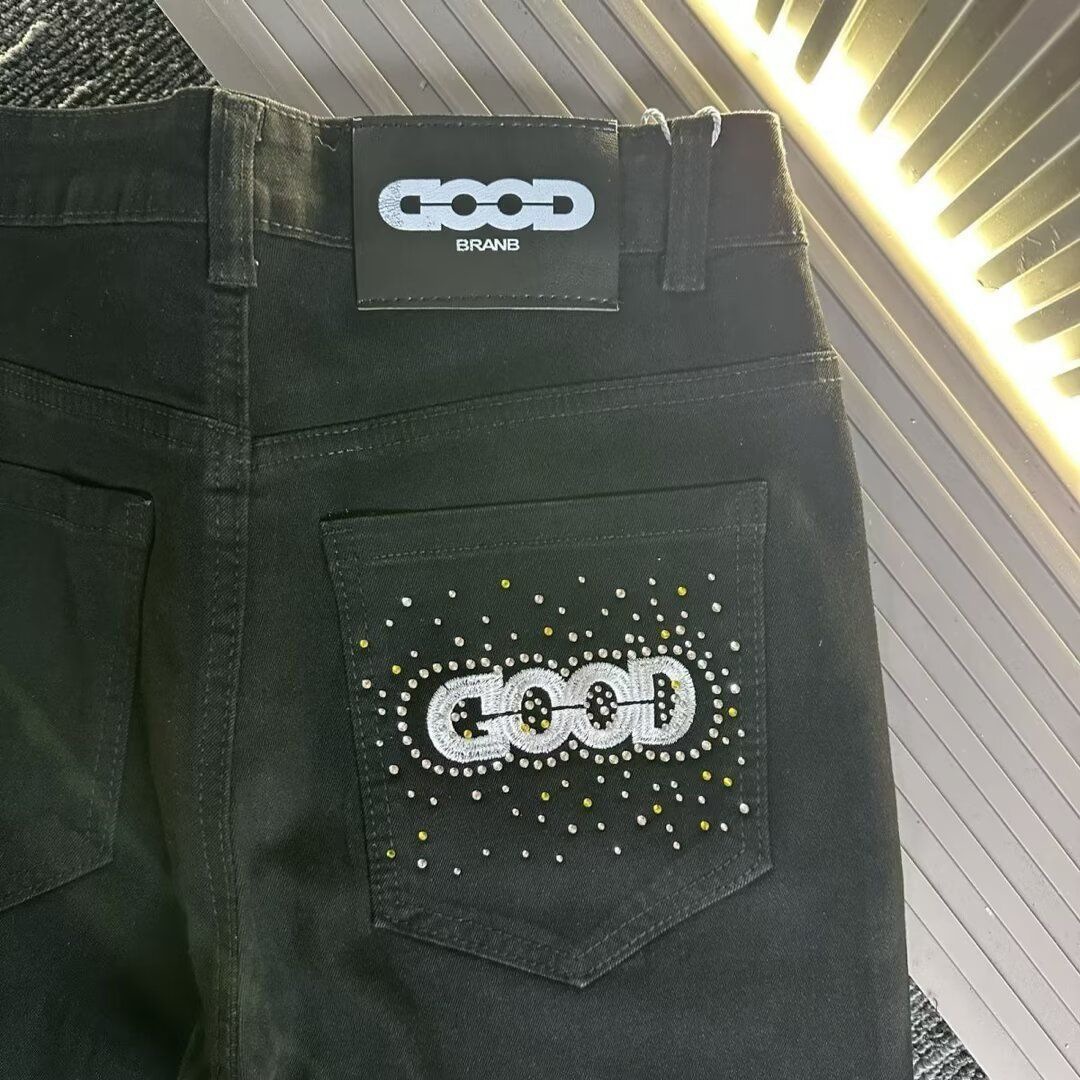 Men's Premium Embroidered Rhinestone Jeans – Loose Fit Stretch Denim Pants With Drawstring Waist (Black, 28-36, Trendy Streetwear & Smart Casual)_mkmklike.com
