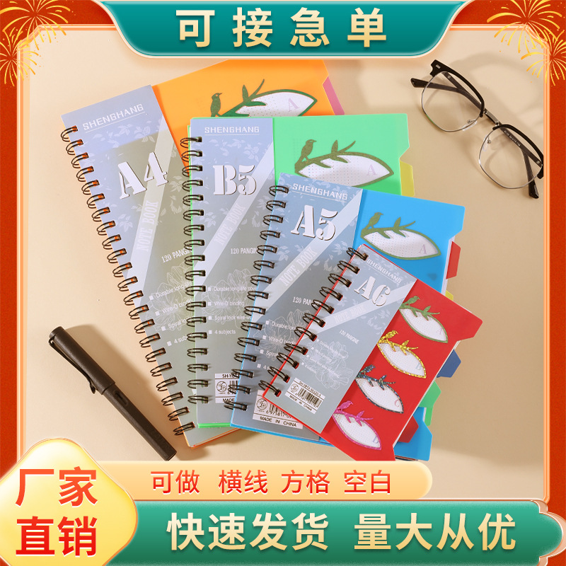 Fuente fabricante multi-especificaciones A4 / B5 / A5 doble bobina portátil PP cubierta de color dividida cuaderno de notas image 1