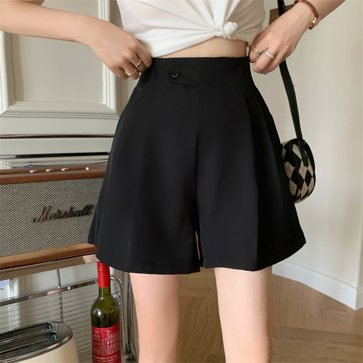 Summer Thin Women's High-Waisted Slimming Petite Loose Straight Wide-Leg A-Line Shorts Black Casual Suit Pants