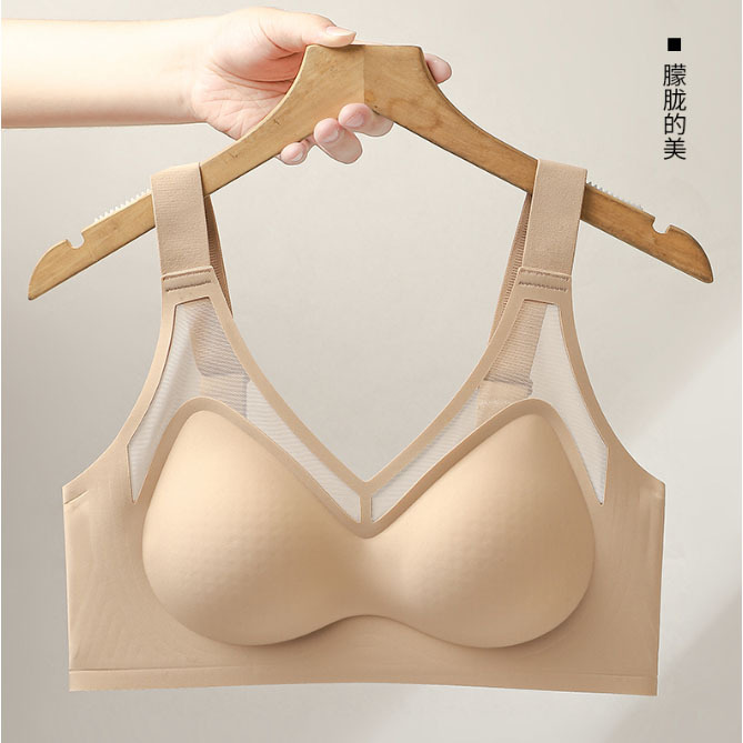 Verano delgado tamaño de malla de jalea ropa interior damas reunidas sin marcas sin anillo de acero bra anti-caída bra de soporte superior