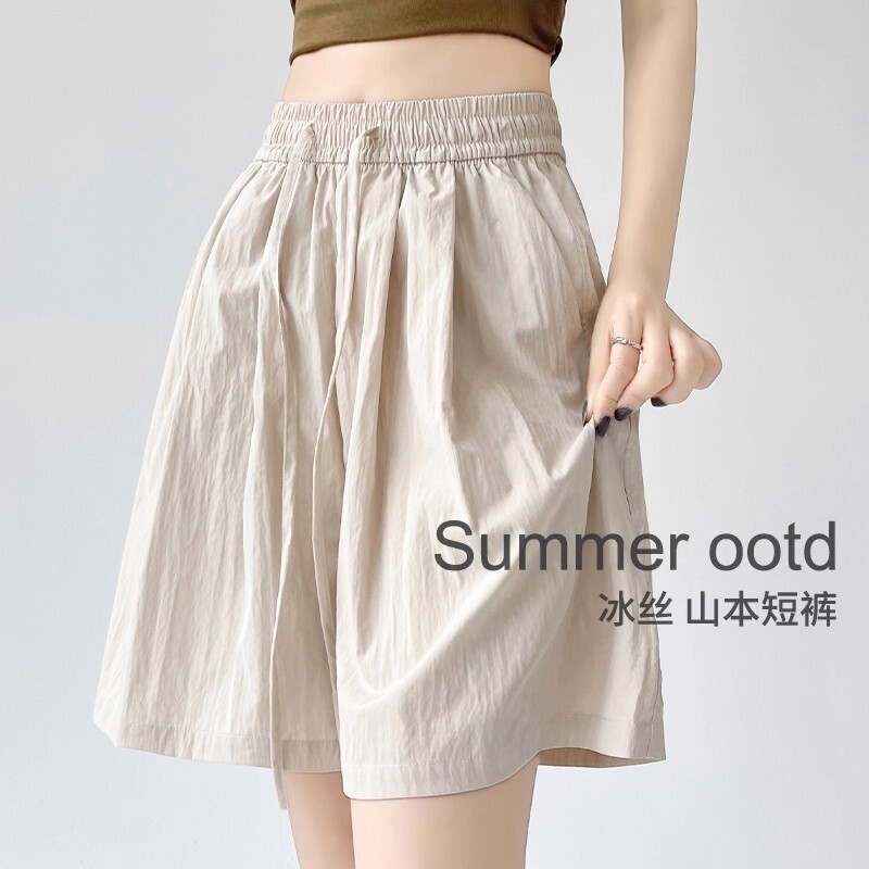 【-5】Ice Silk Cotton Linen Shorts for Women, Summer Wear, Petite Yamamoto Style, Slimming, Loose, Casual Five-Point Pants