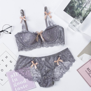 Internet Popular Sexy Pure Desire suit Lace Underwear Women's Sexy Thin Steel Rings Gathering Translucent Big Chest Charming