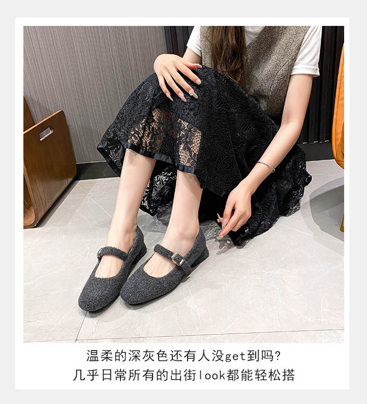 Giày Mary Jane nữ mũi vuông gót thấp, giày búp bê da nhung phong cách Hàn, size lớn — Màu xám, Màu đen, Màu đỏ chi tiết 14