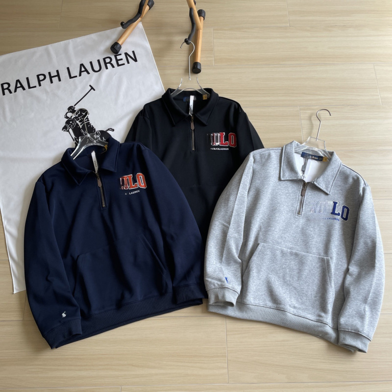 Cross-border embroidered POLO long-sleeve workwear zip-up sweatshirt, loose-fitting, with a turn-down collar, unisex couple's sweatshirt, men's style Cross-border embroidered POLO long-sleeve workwear zip-up sweatshirt, loose-fitting, with a turn-down collar, unisex couple's sweatshirt, men's style