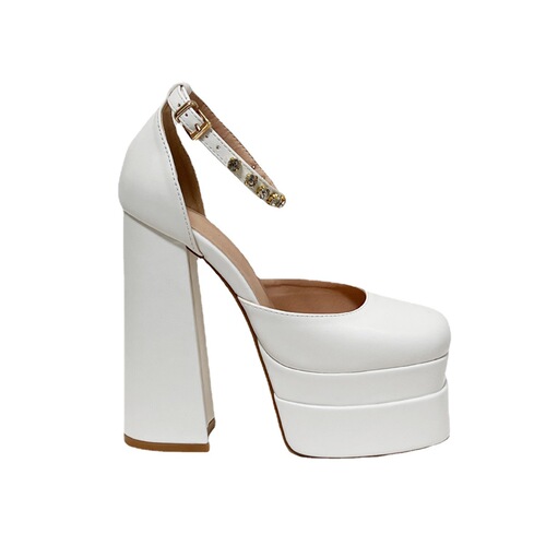 Seasonal High Heel Candy Color Single Shoes for Export Fashion, Waterproof Platform Square Toe Thick Sole Women's Photos Party Shoes