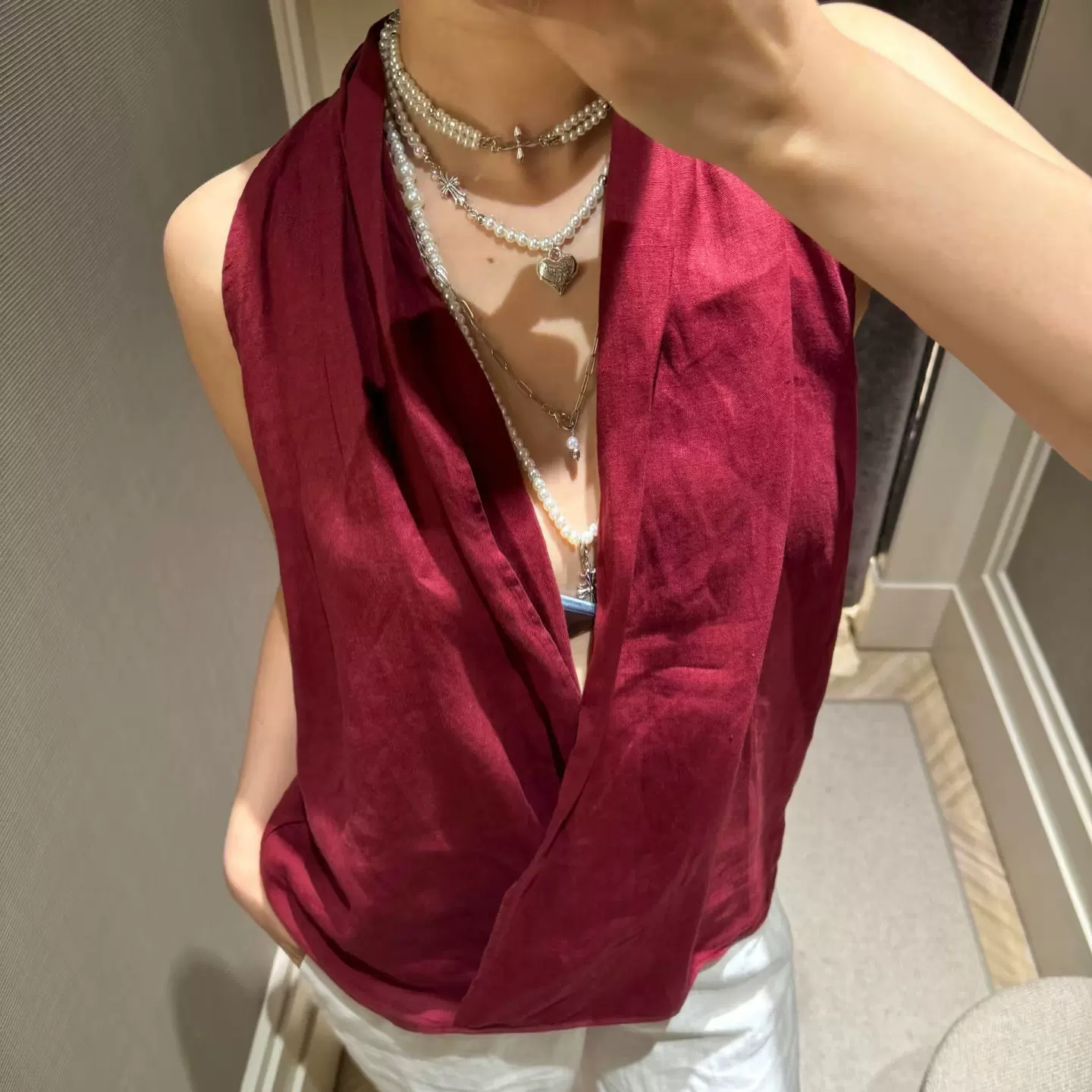 MD25女装法式极简优雅交叉挂脖领吊带无袖衬衫上衣  05131640671