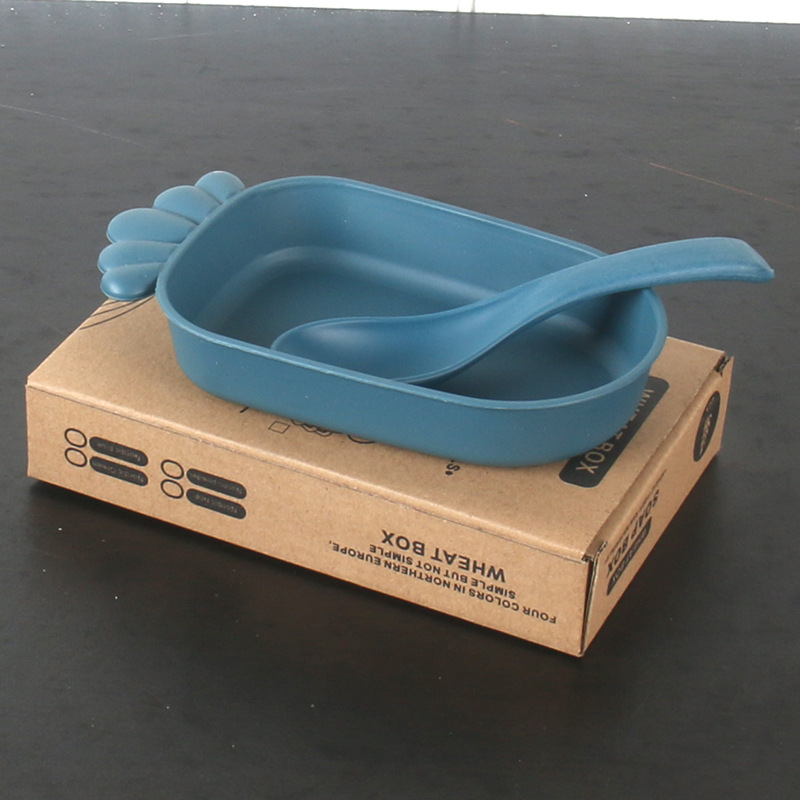 Plato Infantil con Cuchara de Paja de Trigo Resistente a Caídas para Niños y Estudiantes