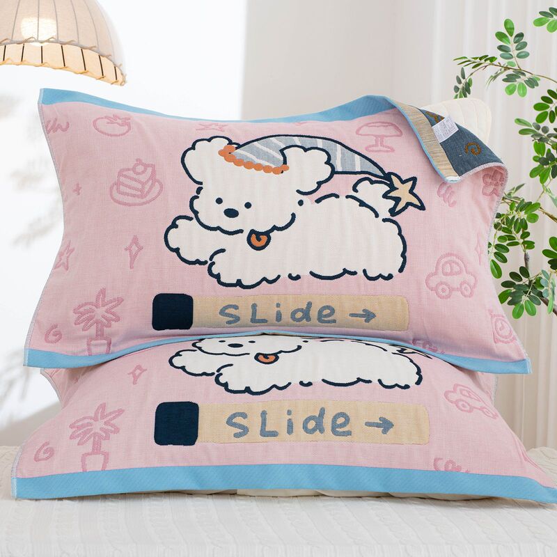 All-cotton eight-layer gauze pillow cover for single-person home use, pure cotton cartoon pillow cover, anti-head-pressure cartoon high-end pillow cover