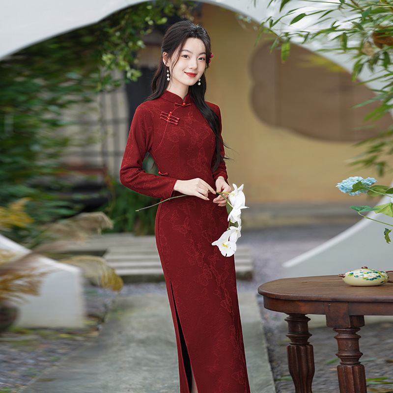Cheongsam Toast Dress 2026 New High-End Wedding Dress New Chinese Style Engagement Dress Long-Sleeved Retro Elegant Autumn and Winter