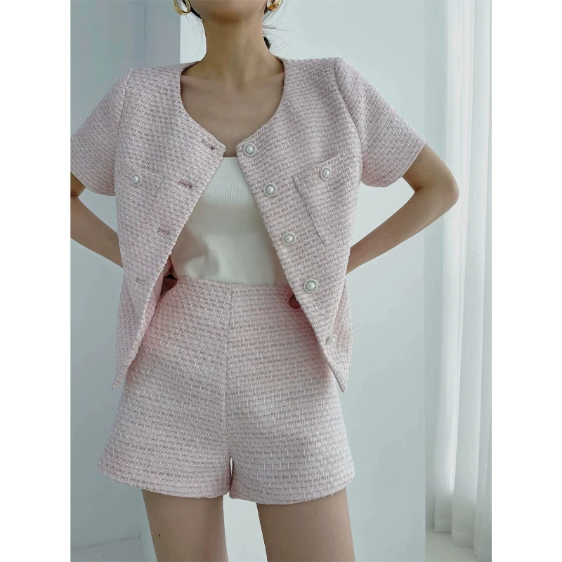 Элегантная летняя куртка с круглым воротником, комплект, стиль Chanel