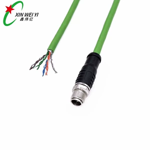 [m12防水连接器 cat6高柔 X-编码 8芯 PUR 防水拖链工业相机网线]