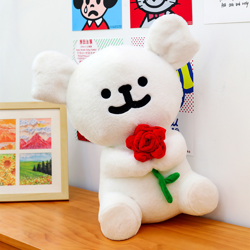 爆款跨境抱玫瑰花线条小狗毛绒公仔玩偶抱枕女朋友情人节生日礼物|undefined