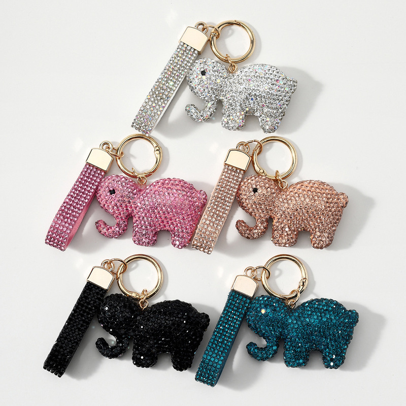 Unique and cute cartoon multi-color dazzling shiny soft clay rhinestone elephant wrist strap DIY keychain bag pendant Unique and cute cartoon multi-color dazzling shiny soft clay rhinestone elephant wrist strap DIY keychain bag pendant