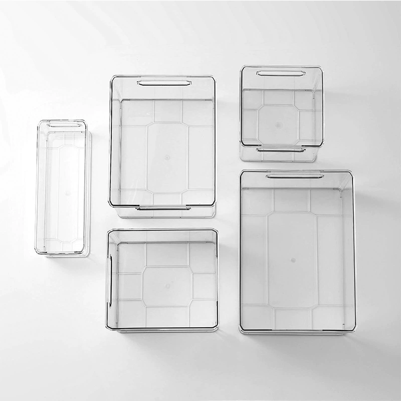 Refrigerator storage box food grade kitchen transparent storage box with handle beverage fruit plastic box organization box