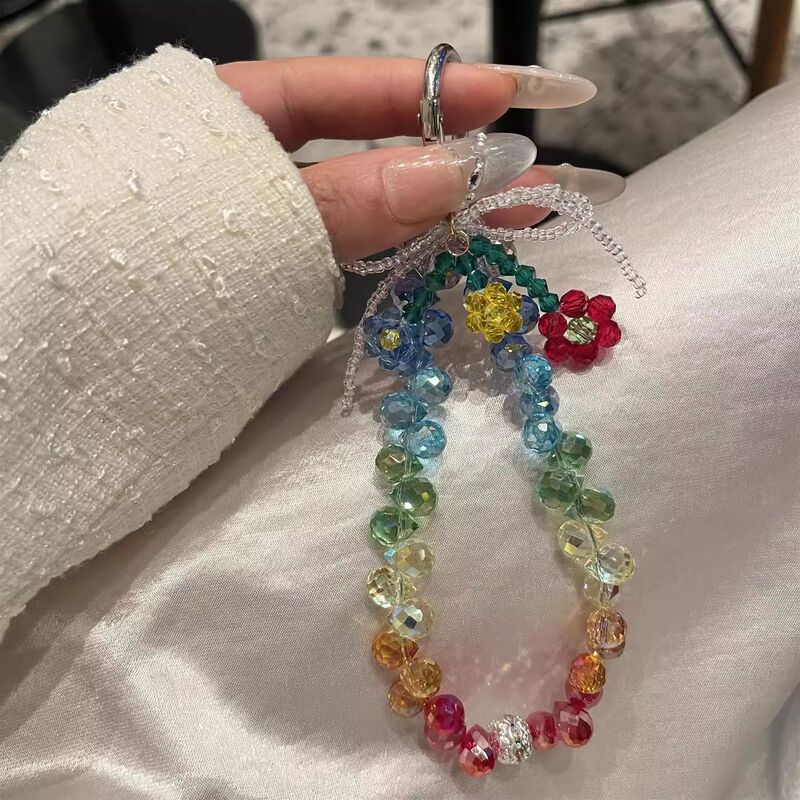 Summer Dopamine Crystal Flower Pendant Mobile Phone Chain DIY Handmade Design Ccd Camera Strap Wrist Chain Decoration