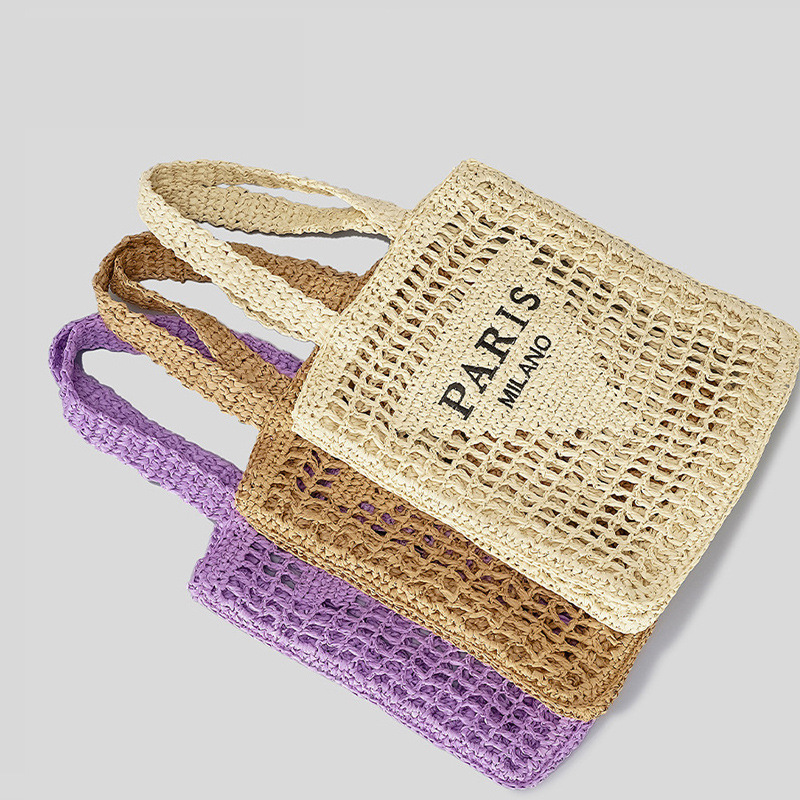 Cross-border Hot-selling Straw Bag Hand-woven Women's Handbag Cut Out Fashion Pure Color Embroider Letter Straw Shoulder Bag