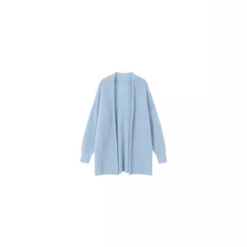 Factory Wholesale Mid-Length Soft Faux Mink Knit Cardigan Sweater Solid Color Loose Design Long Sleeve