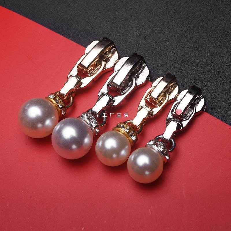 批发珍珠挂坠拉头3号金属拉锁新款金属拉链拉头5号金属拉扣银色