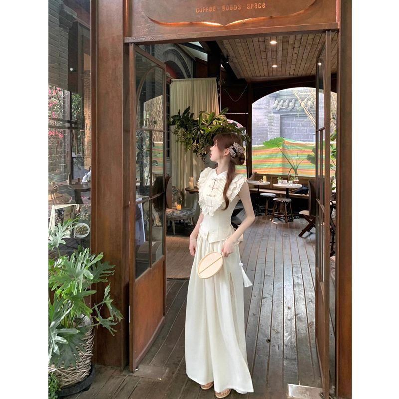 新中式国风高级感不规则飞飞袖上衣夏装甜辣妹修身显瘦长裤套装女|undefined