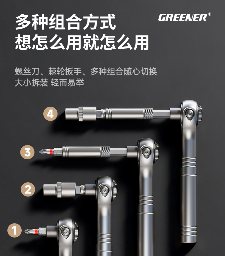 Lvlin Ratchet Screwdriver Combination Set, Multi-Function High Hardness Bi-Directional Bent Head Universal Tool Ratchet Wrench