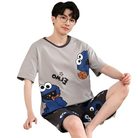 Summer Men's Pajamas Short-sleeved Shorts Large Size Loose Summer Thin Home Suit for Teenagers and Students