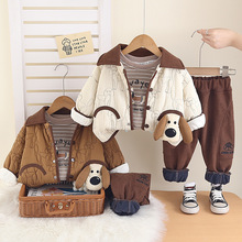 男童套装2025新款冬装儿童宝宝冬季加绒加厚棉衣三件套保暖童装潮