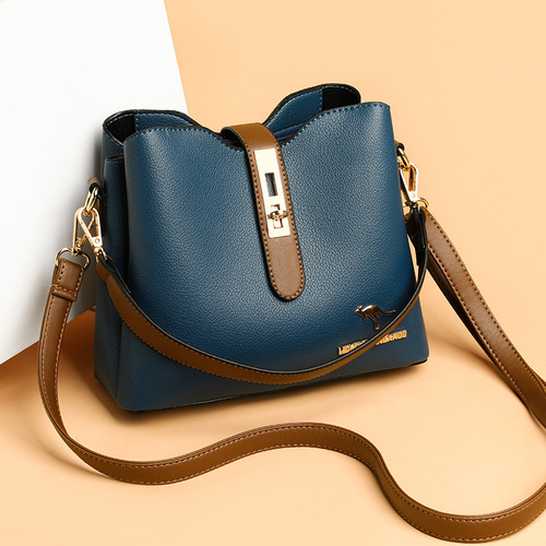 Women's fashion bag spring new large capacity versatile shoulder crossbody bag soft PU solid color simple bucket bag