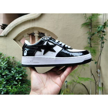 High-end BAPE Ape Head patent leather sneakers, shiny casual shoes, comfortable Ape couple streetwear AF1Sta sneakers High-end BAPE Ape Head patent leather sneakers, shiny casual shoes, comfortable Ape couple streetwear AF1Sta sneakers